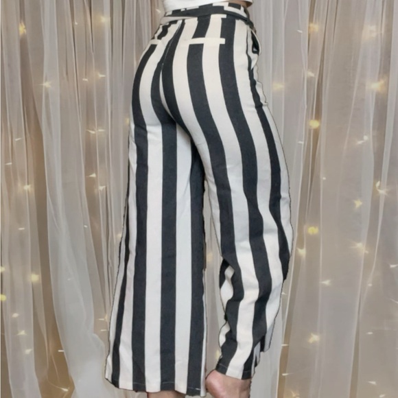 Striped MIROH 100% Cotton Black and White High WaistWide-Leg Pants Size 26 Waist - Picture 2 of 7
